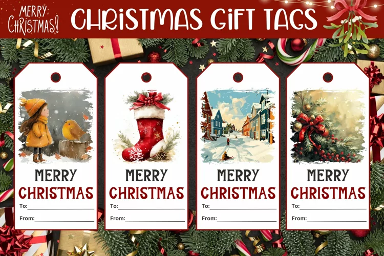 Watercolor Christmas Gift Tags, Winter Gift Tag Designs