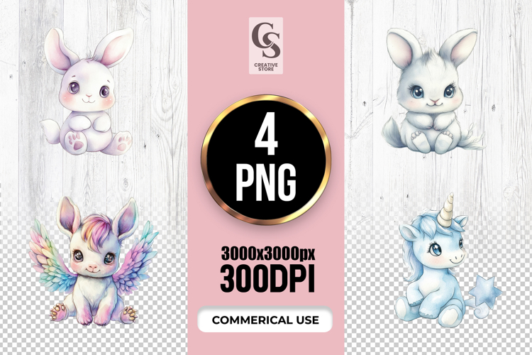 CCute Fantasy Baby Animals Clipart Sublimation PNG