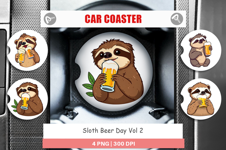 Car Coaster Sloth Beer Day