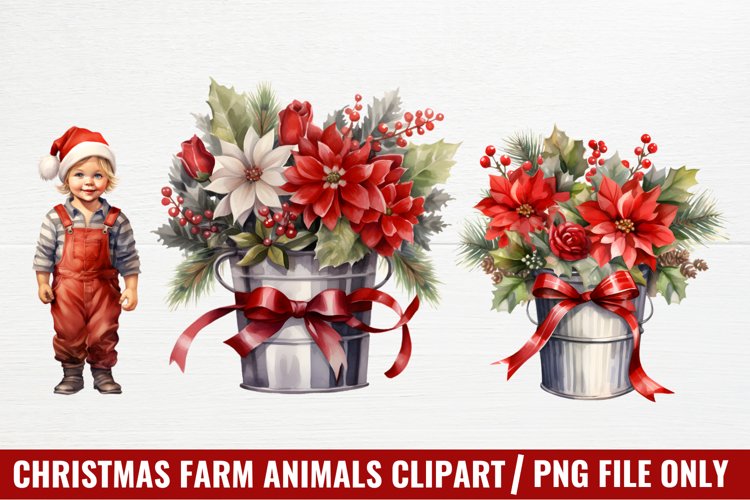 Watercolor Christmas Farm Clipart