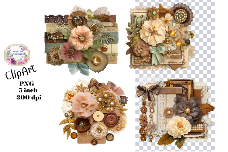 Flowers, Material, Ephemera, PNG, Junk Journal, clipart