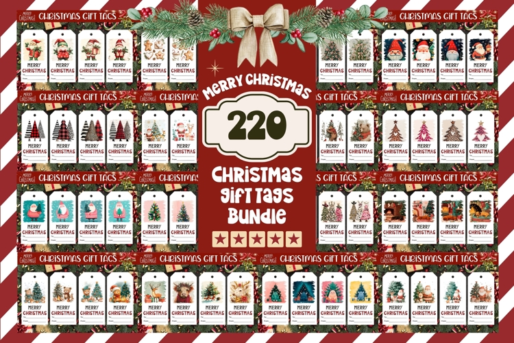 Cartoon Christmas Gift Tags Bundle, Printable Christmas