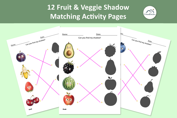 PreSchool 12 Fruit Vegetable Shadow Matching Activity Pages
