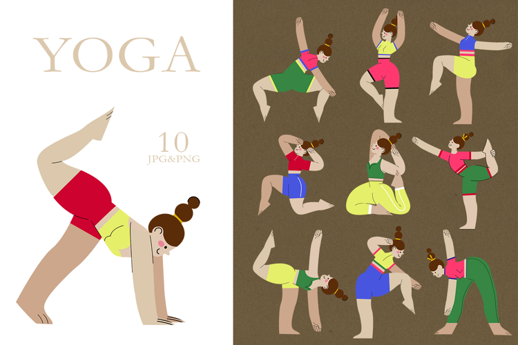 Cute Yoga Poses Girls Clipart Modern Fitness Woman
