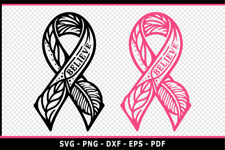 Believe, Black and pink Breast Cancer Ribbon awareness SVG