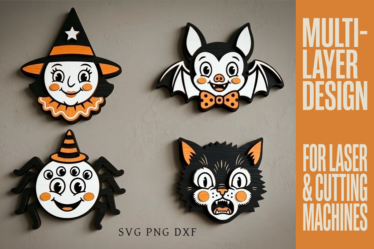 Vintage Halloween Ornament SVG, Spooky Characters, Laser Cut