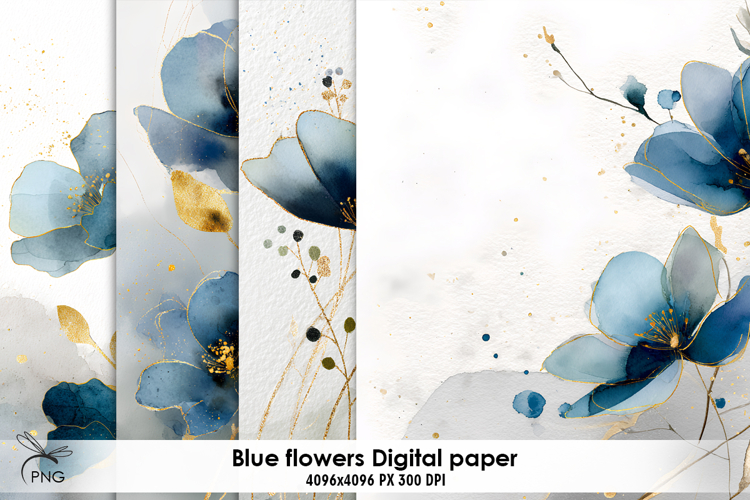 Blue flowers digital paper, background clipart