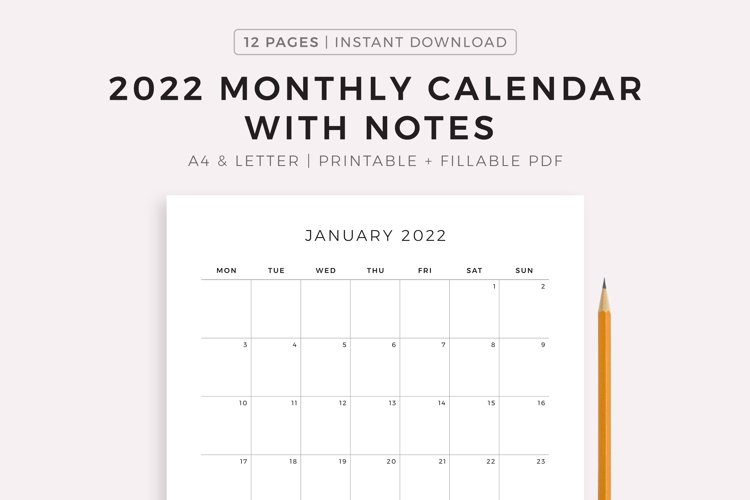 2022 monthly calendar with notes printable template pdf 1623654 planner templates design bundles