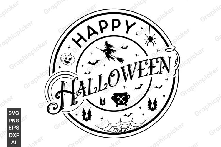 Happy Halloween SVG | Farmhouse Halloween Round Sign SVG