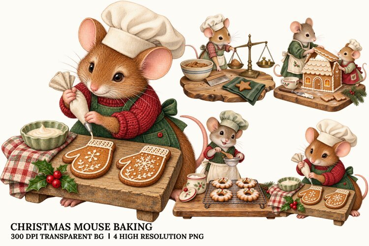 Christmas Mouse Baking PNG, Gingerbread Cookie Sublimation example image 1