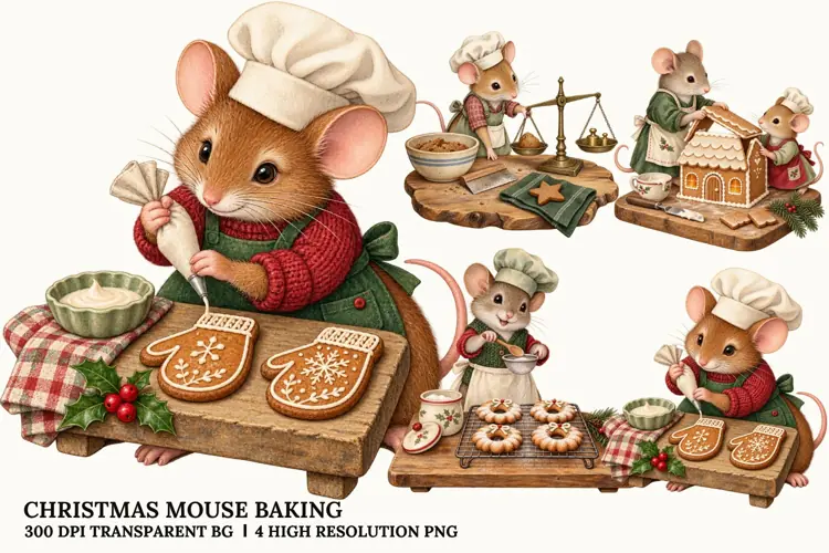 Christmas Mouse Baking PNG, Gingerbread Cookie Sublimation