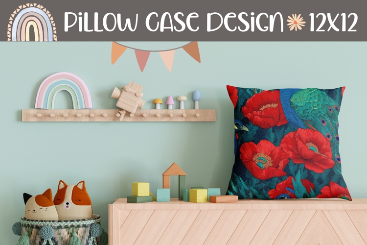 Poppy Pillow Design, Peacock Pillow Sublimation Design