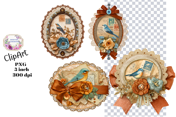 Tags, Flowers, Label, Ephemera, PNG, Junk Journal, clipart