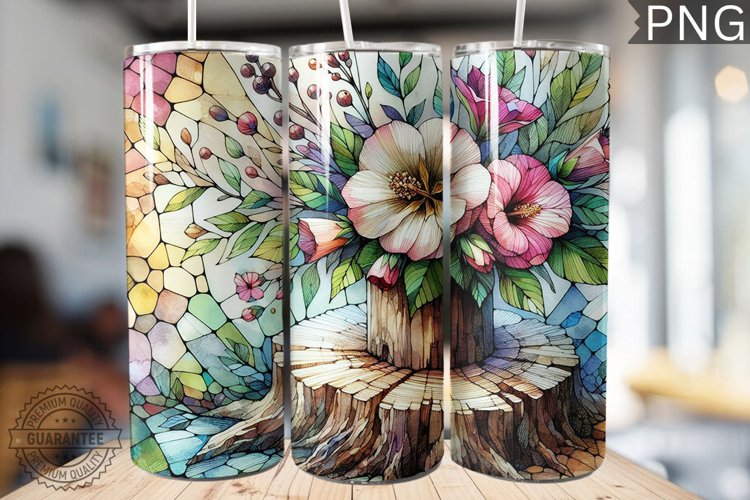 Watercolor Flower Wooden Stump Tumbler - High Quality 3Dpi example image 1