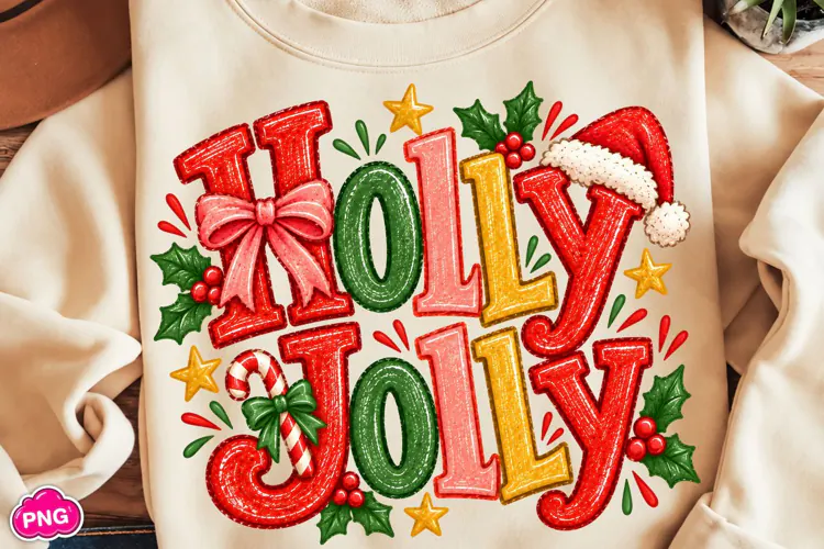 Holly Jolly PNG, Coquette Merry Christmas PNG, Christmas PNG