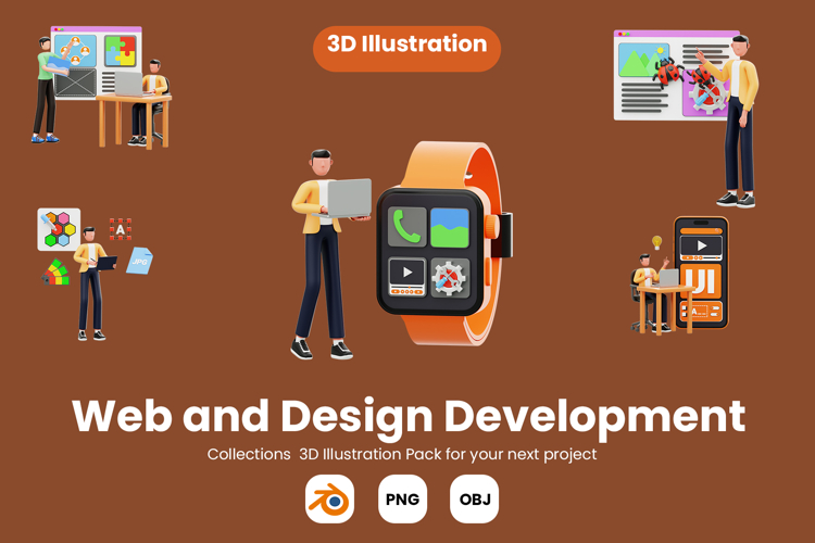 Web and Design Development 3D Illustration Pack
