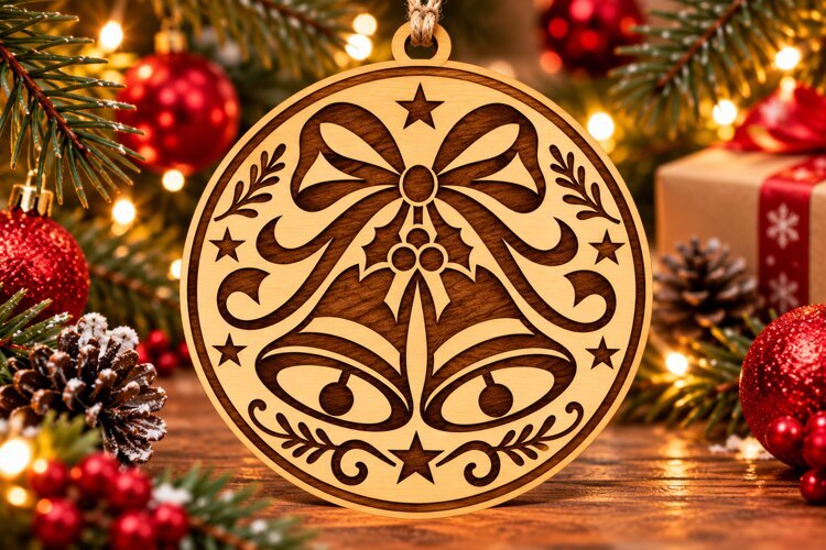 Christmas Bells Wooden Ornament Design Laser Cut Svg example image 1
