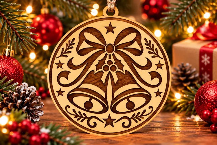 Christmas Bells Wooden Ornament Design Laser Cut Svg