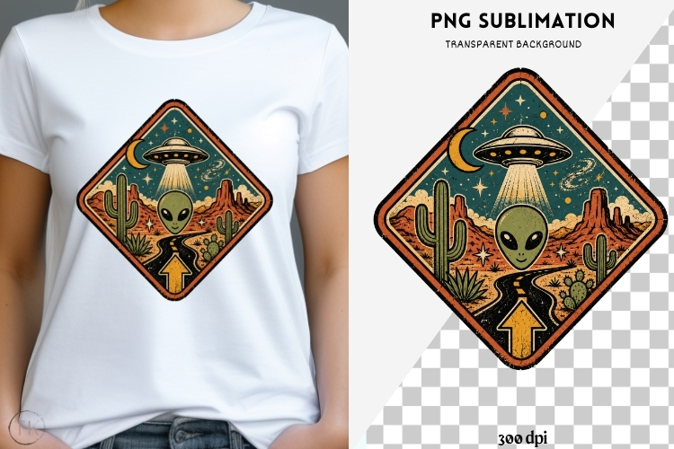 Roswell road trip png design for T-shirts