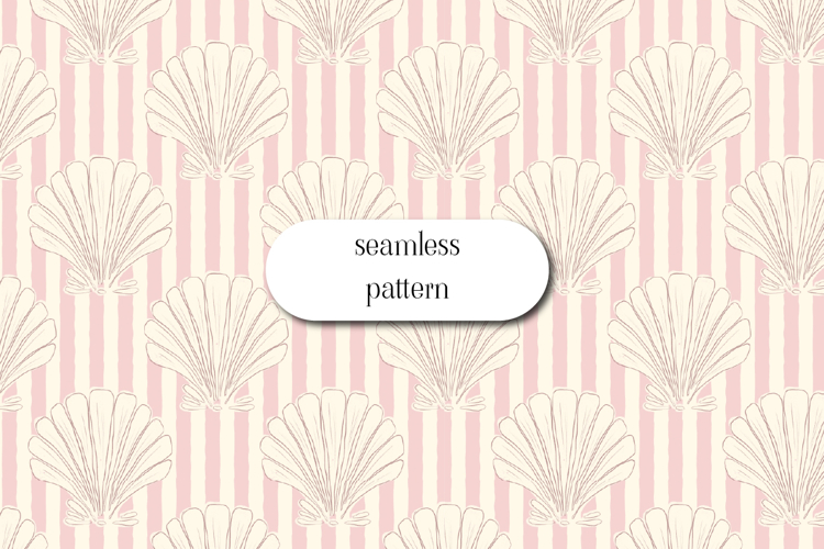 Pink Coastal Seashell Stripe Seamless Pattern