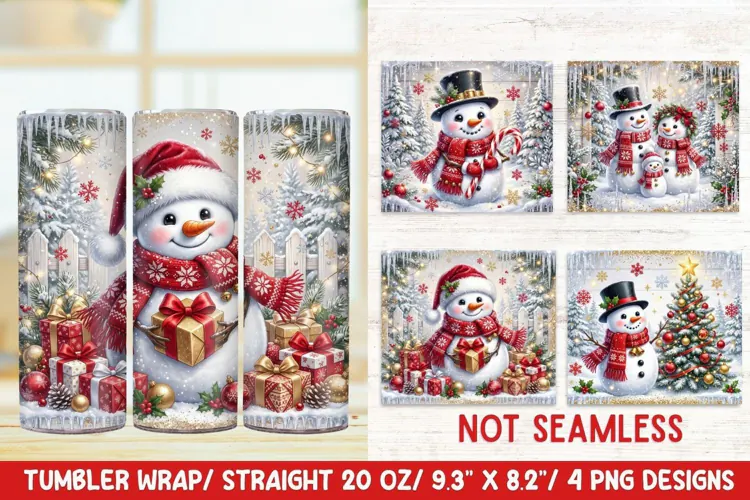 Christmas Snowman 20 OZ Skinny Tumbler Wrap Sublimation Png.