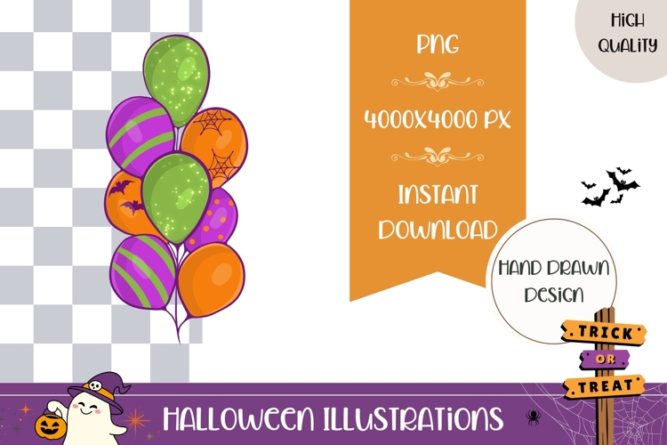 Hand Drawn Halloween Illustration, Air Balloons PNG