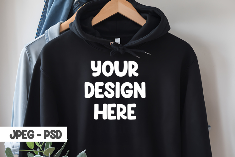 Hanging black hoodie mockup psd & jpeg