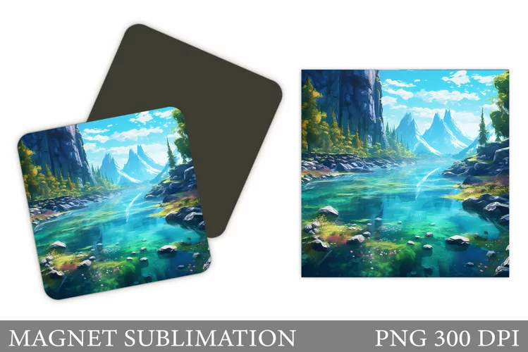 3D River Square Magnet. 3D Mountains Magnet Sublimation