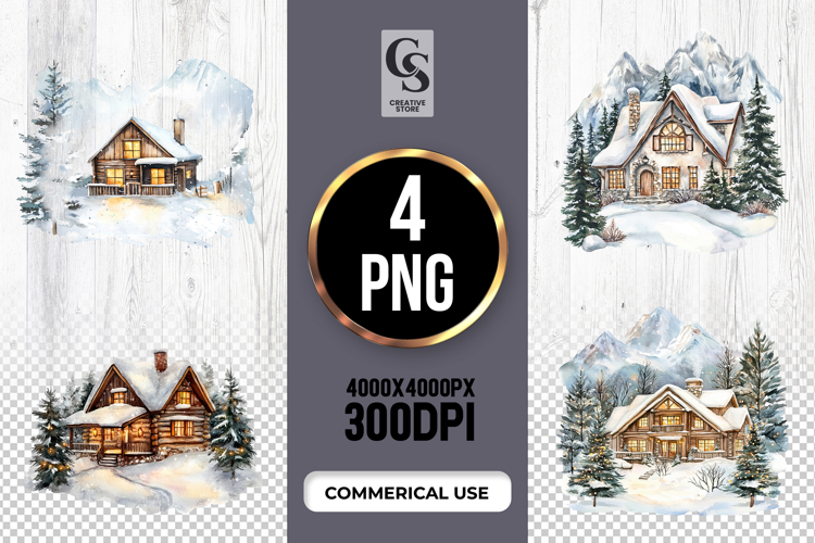 Winter Cabin House Clipart Sublimation PNG