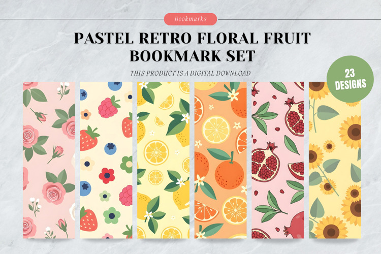 Pastel Retro Floral & Fruit Bookmark Set,Cute Vintage 70s