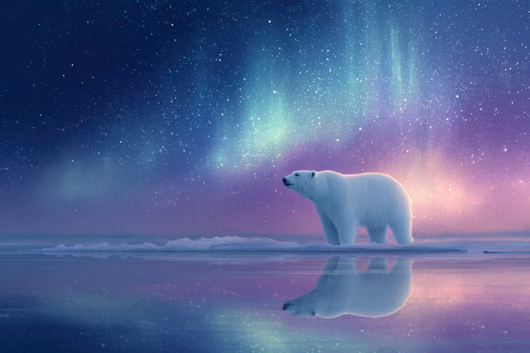 Polar Bear Under Northern Lights