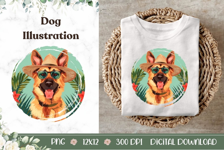 Cute German Shepherd Dog Illustration, Cartoon Shepherd Dog