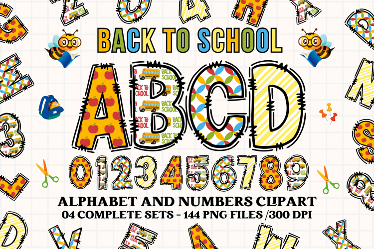 Back to School Alphabet png, letters doodle, school clipart