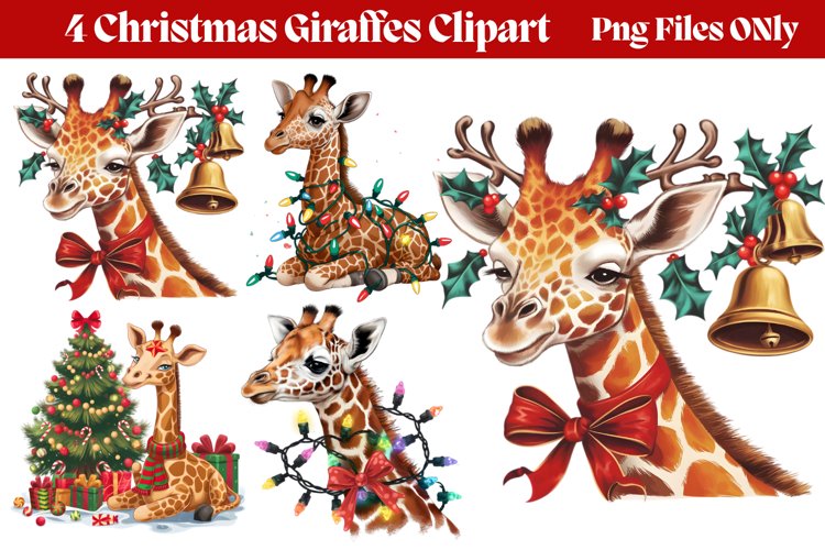 Christmas Giraffes Clipart PNG