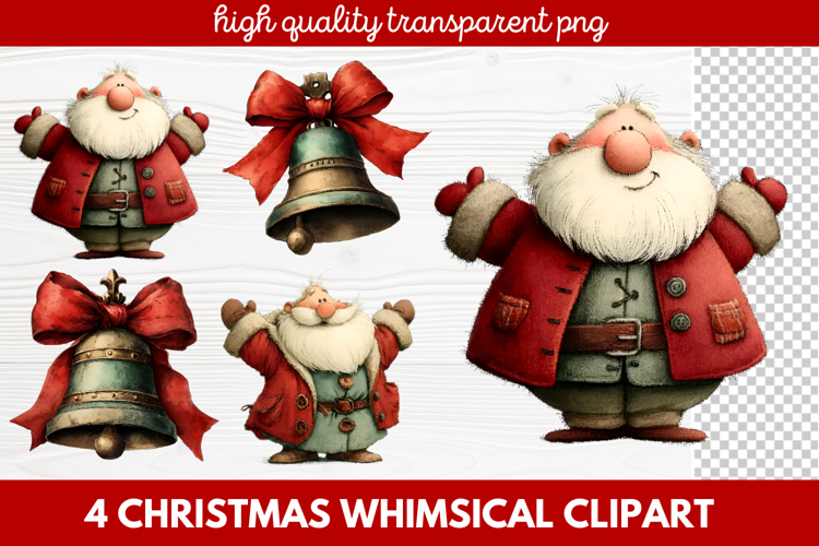 4 Whimsical Christmas Clipart featuring cute holiday charact