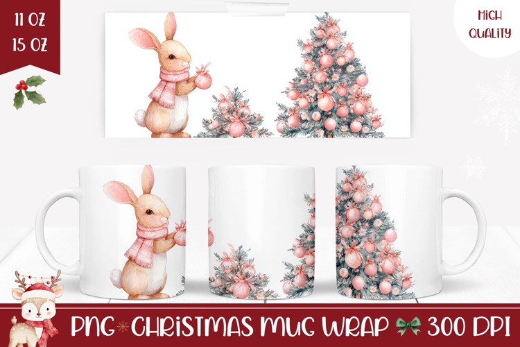 Cartoon Christmas Bunny Mug, Winter Animals Mug Template