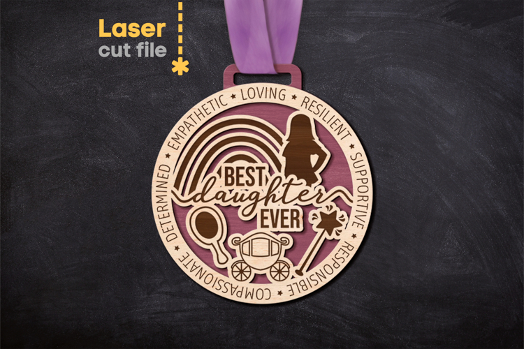 Doughter Medal SVG laser cut file for Glowforge example image 1