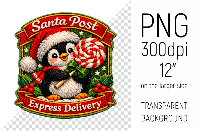 Cute Christmas Penguin Patch | Santa Post Express Delivery