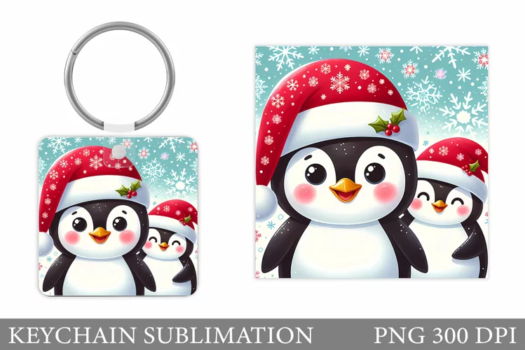 Christmas Penguin Keychain. Christmas Keychain Design