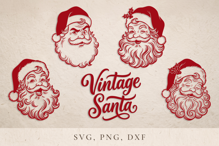 Vintage Santa SVG, Retro Santa Head svg, Santa Claus