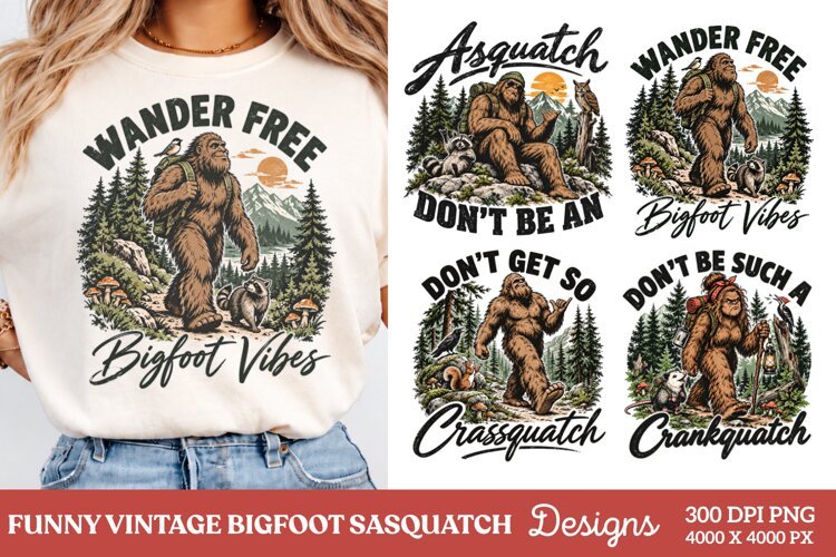 Bigfoot Wander Free PNG, Vintage Sasquatch Hiking PNG, Funny example image 1