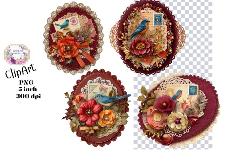 Tags, Flowers, Label, Ephemera, PNG, Junk Journal, clipart