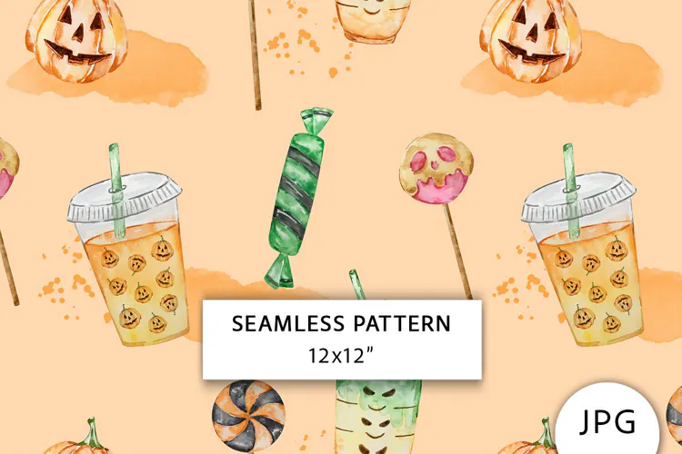 Watercolor Halloween Seamless Pattern