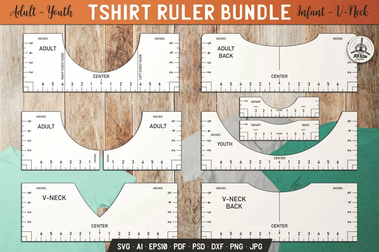 Tshirt Ruler SVG Bundle T-shirt Alignment Placement Tool DXF
