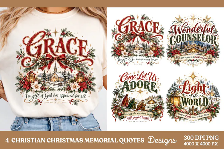 4 Christian Christmas PNG Designs, 4 Nativity Scripture PNG