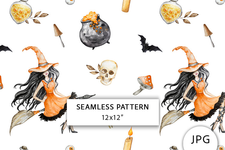 Watercolor Halloween Seamless Pattern example image 1