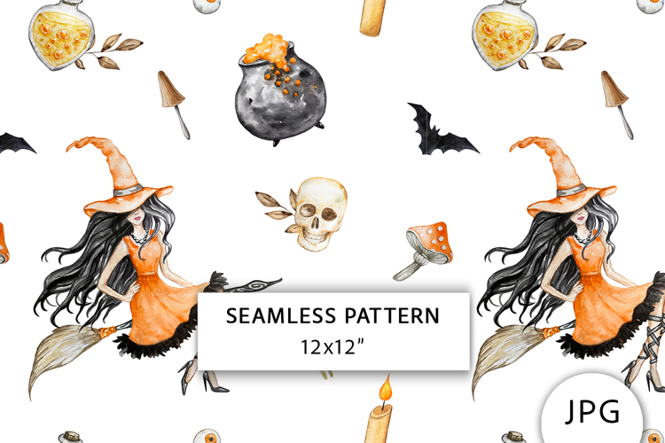 Watercolor Halloween Seamless Pattern
