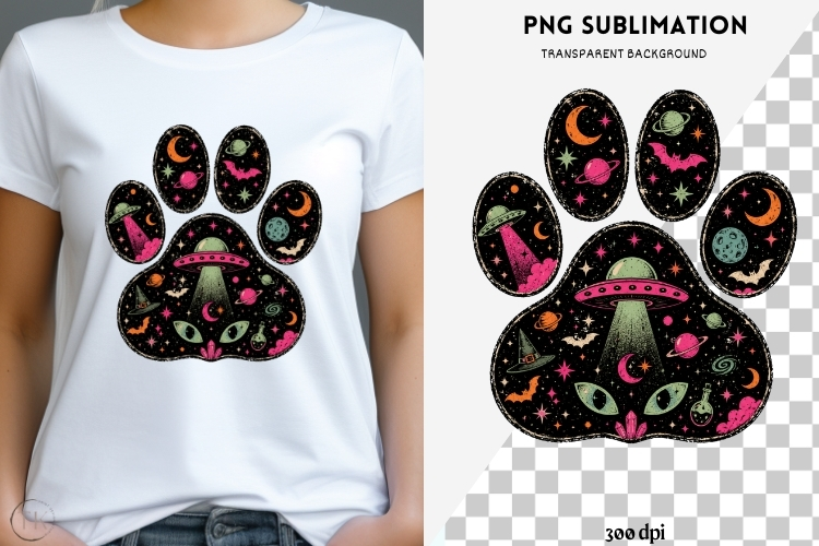 UFO black cat png design for T-shirt