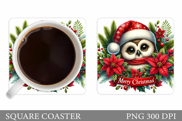 Christmas Owl Coaster Design. Christmas Coaster Sublimation