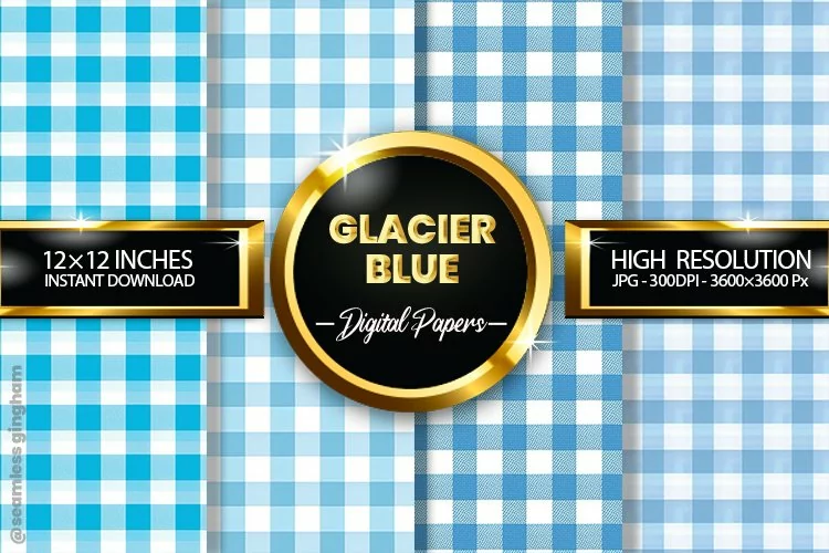 Glacier Blue Gingham Digital Papers 04 Variations